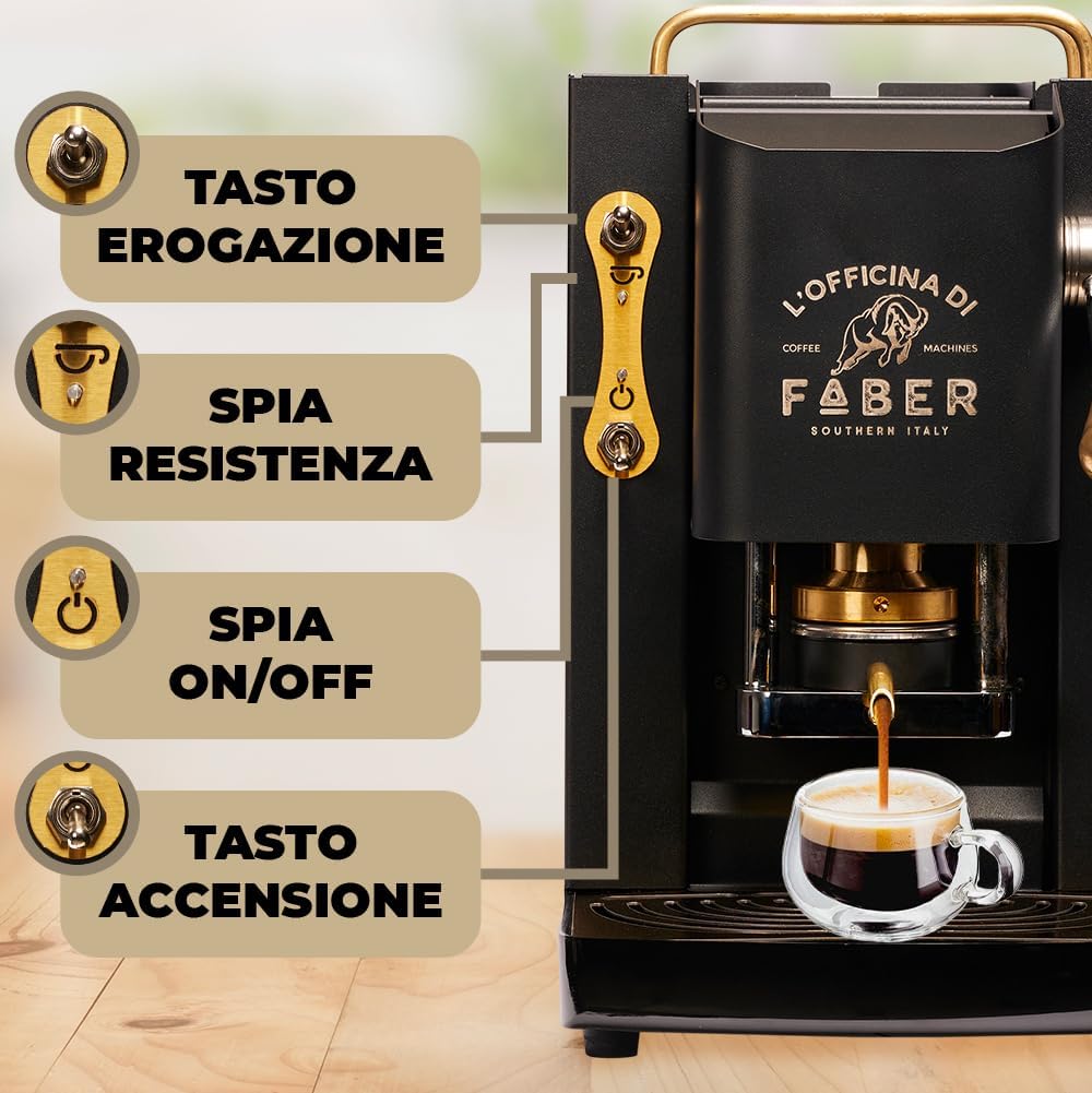 Cafetera Faber PRO Total Deluxe de latón, papel ESE de 44 mm, 1,3 litros, (blanco)