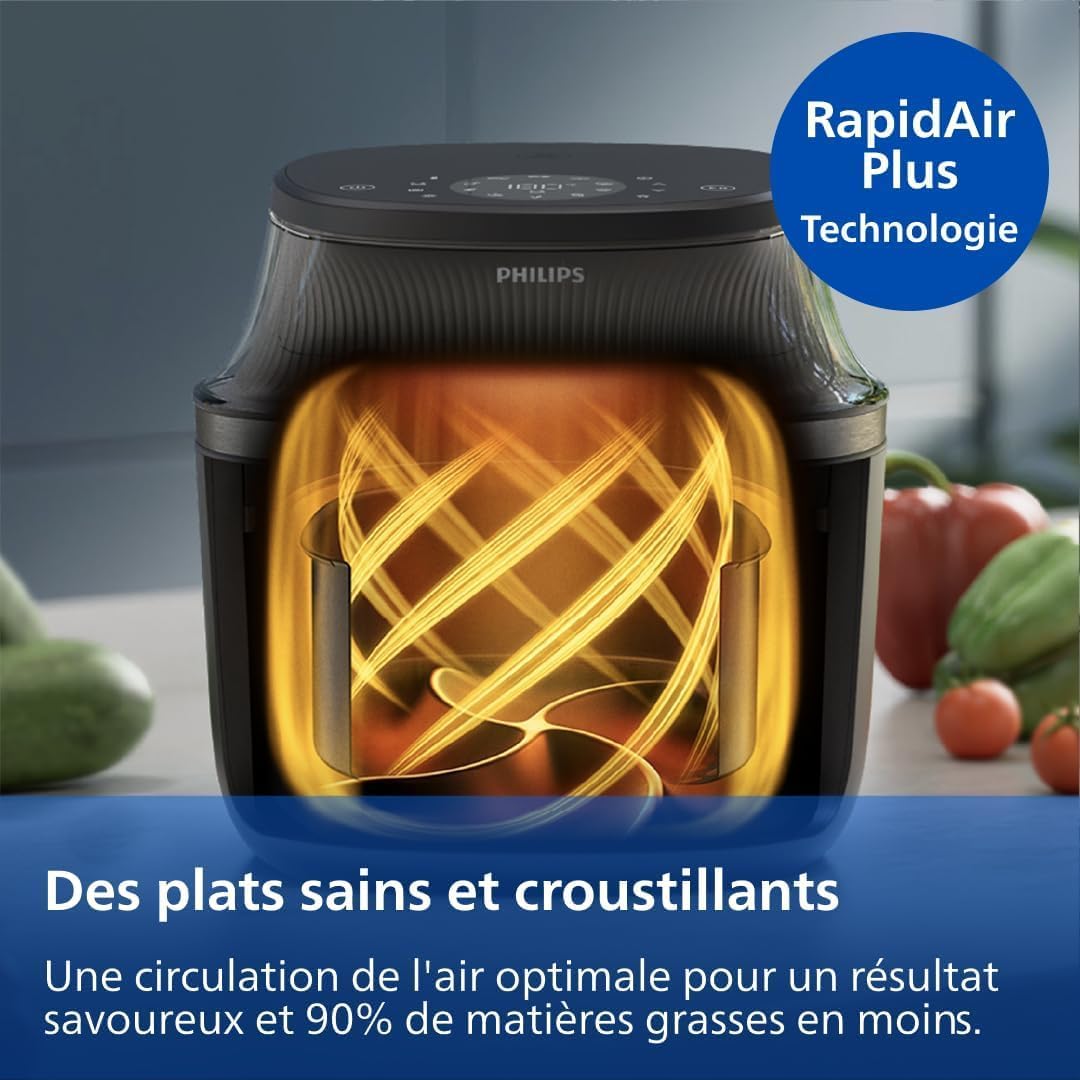 Philips Airfryer Serie 3000 - Freidora de aire 6,2 L, 16 en 1, ventana de cocción, tecnología RapidAir, hasta un 90 % menos de grasa, aplicación HomeID, color negro (NA330/00)