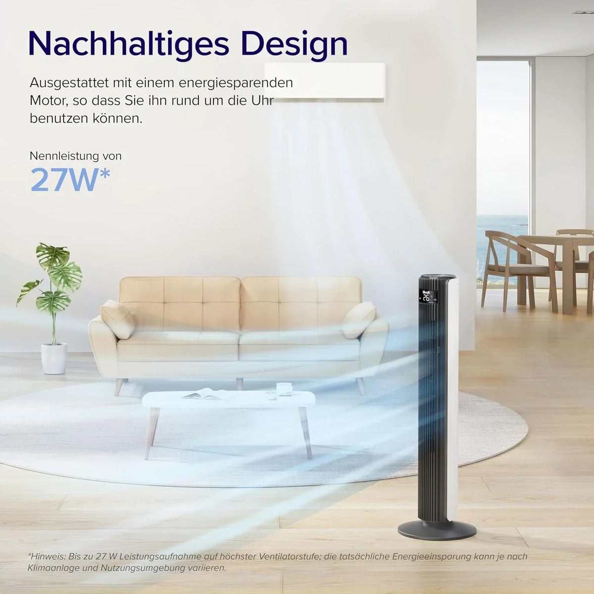 Levoit LTF-F422-WEU Ventilador de torre 107,6 cm – 12 niveles, 4 modos, 25 dB, oscilación de 90°, blanco perla