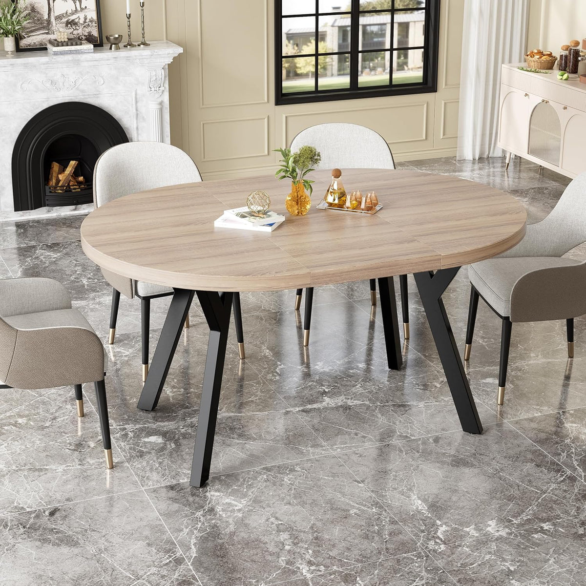 Mesa de comedor redonda extensible para 4-8 personas, mesa de comedor redonda moderna, mesa de cocina pequeña con base de metal estable, mesa que ahorra espacio para comedor, hogar, oficina (vintage, 100-140 cm)