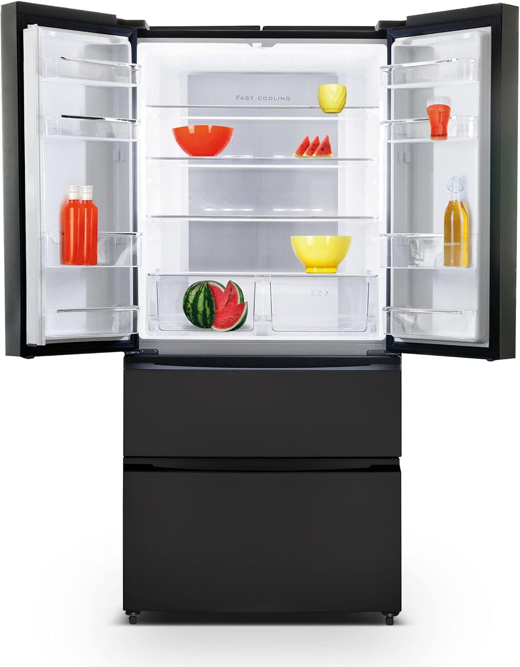 SCHNEIDER SCFD558NFB, Frigorífico multipuertas, No Frost, 531L (345+186), Desescarche automático, 3 estantes de cristal, Alarma de puerta, Patas ajustables, 41dB, Negro mate