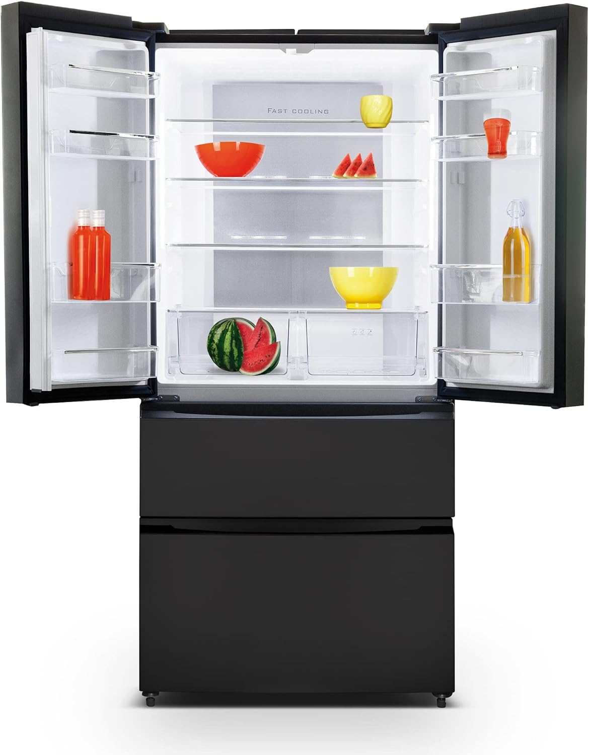 SCHNEIDER SCFD558NFB, Frigorífico multipuertas, No Frost, 531L (345+186), Desescarche automático, 3 estantes de cristal, Alarma de puerta, Patas ajustables, 41dB, Negro mate