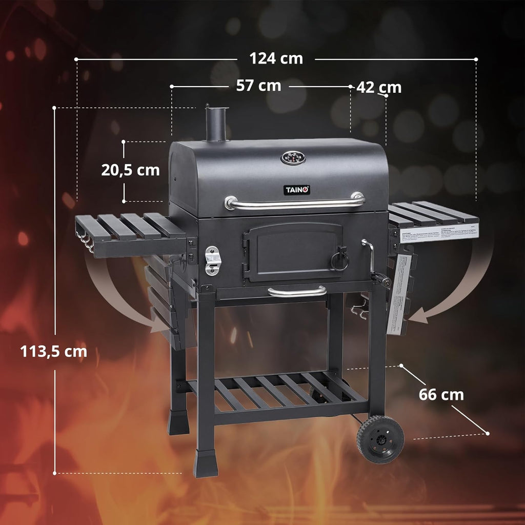 TAINO HERO XL Barbacoa ahumadora, carro grill, barbacoa de carbón, chimenea de exterior, barbacoa de pie, ahumador, accesorios