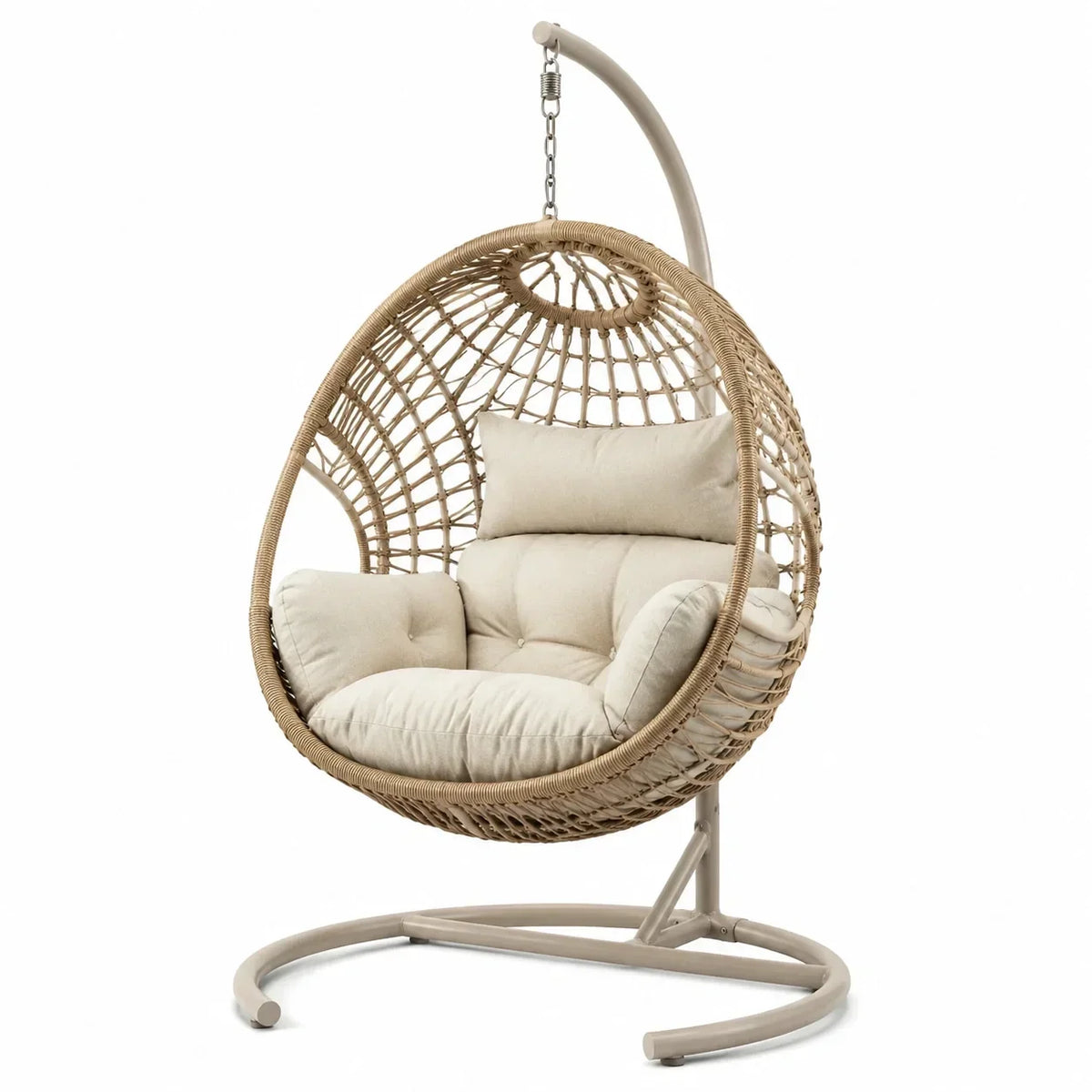 Sillón colgante de ratán con cojín y estructura de acero, 200 cm