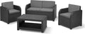 Conjunto de muebles de jardín de plástico Modena de Allibert by Keter, incl. cojines de asiento, gris, 4 piezas, 2 sillones, sofá y mesa, para jardín, balcón y terraza, aspecto de ratán plano