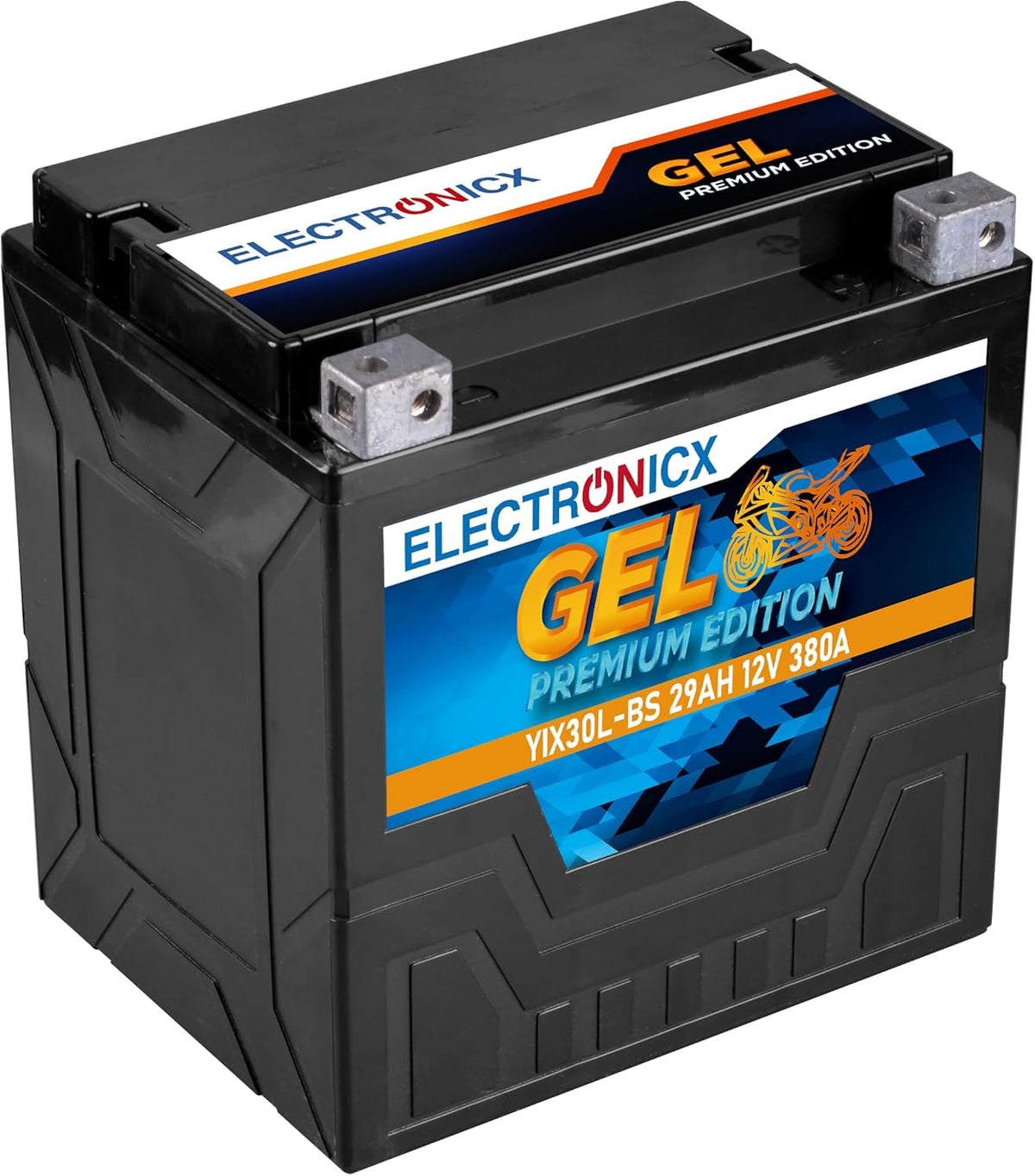 Electronicx GEL YIX30L-BS 12V 29Ah 380A – Batería de moto potente, sin mantenimiento, sellada y estanca. Perfecta para Harley, ATV o scooter. Robusta, fiable y lista para usar.