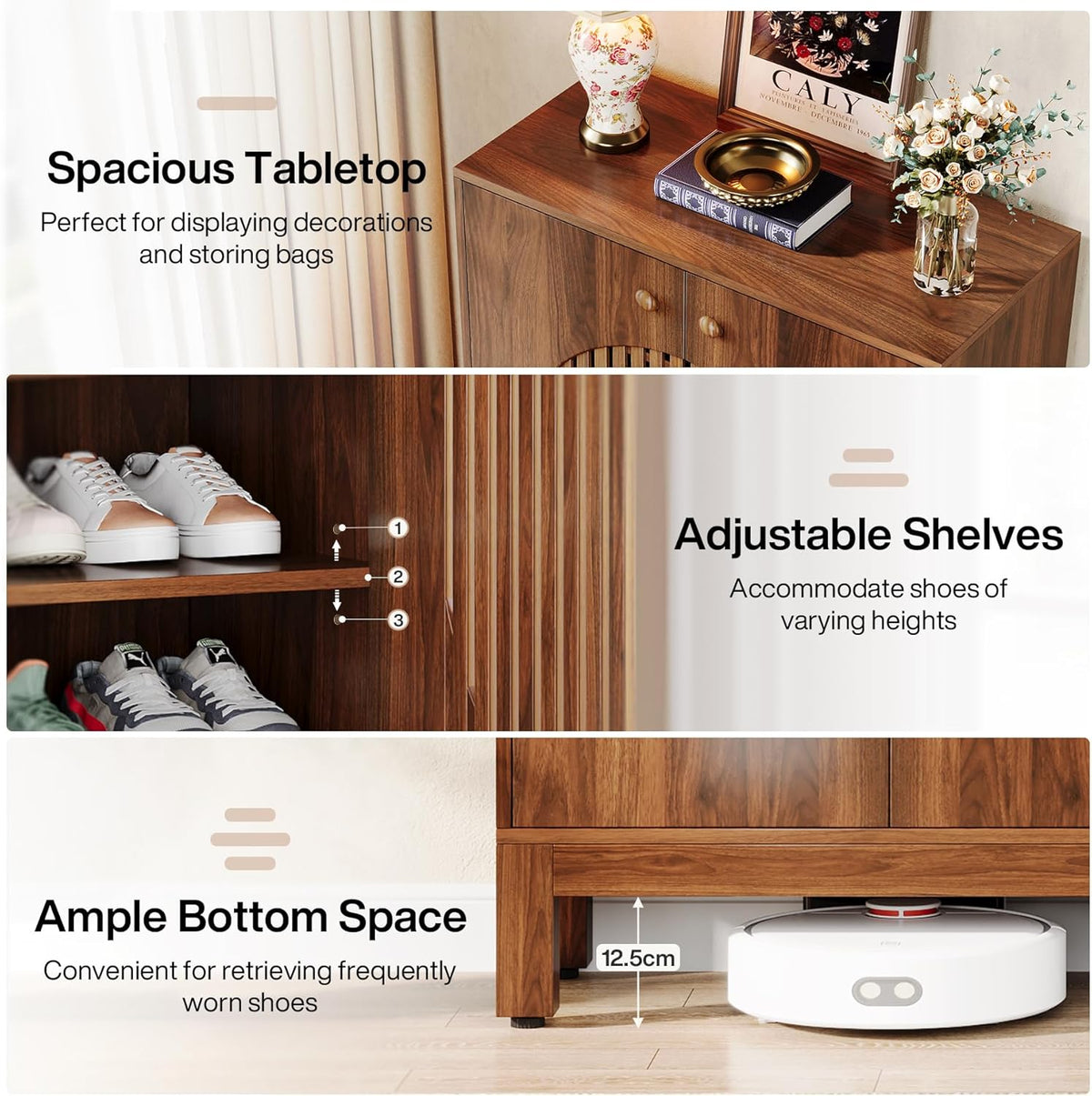 Tribesigns zapatero, estante para zapatos de 5 niveles, mueble zapatero estrecho con puertas de lamas, 20 pares, con estantes ajustables, organizador de madera para entrada, pasillo, salón (marrón)
