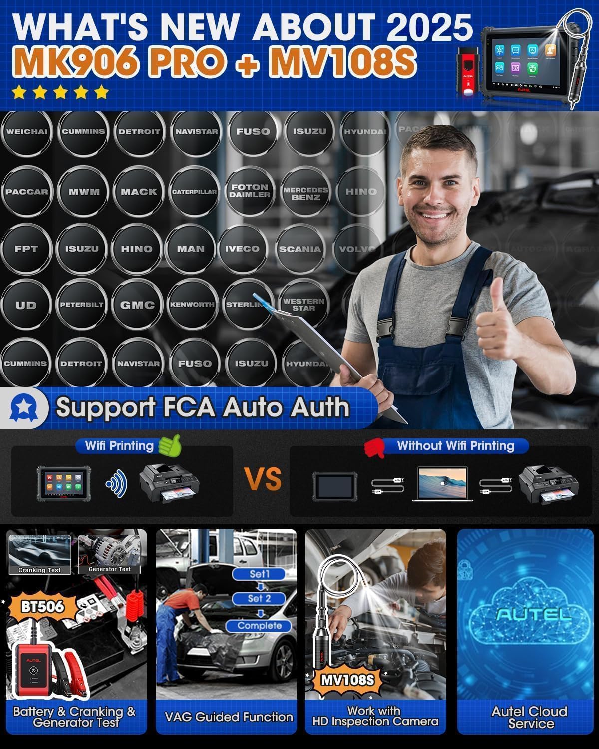 Autel MaxiCOM MK906 Pro con MV108S, Nuevo Modelo 2026 MS906 Pro MS906BT MP900BT, Codificación de ECU como Elite II MK908P, Escáner Bidireccional, más de 36 Servicios, Auto Scan 2.0