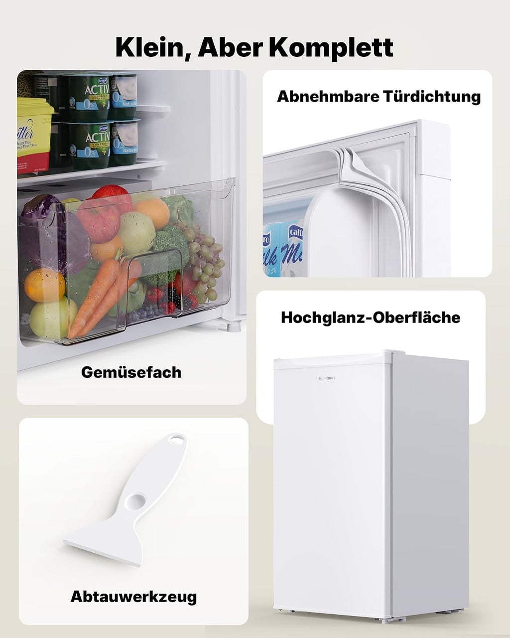 Upstreman 91L Mini-nevera con congelador, 5 niveles de temperatura (0-10℃), eficiente energéticamente, funcionamiento silencioso de 41 dB, compacta y espaciosa para residencia de estudiantes/oficina