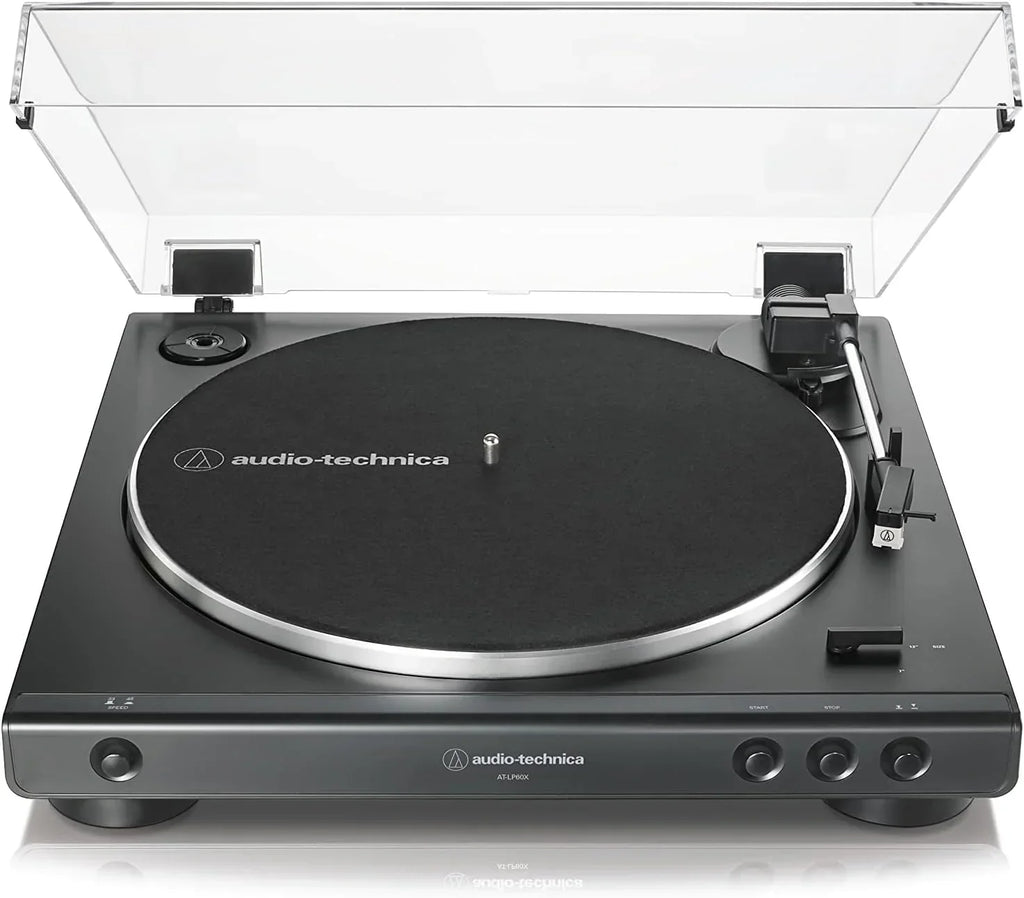 Tocadiscos estéreo analógico totalmente automático de transmisión por correa AT-LP60X, 33 1/3 y 45 RPM, negro