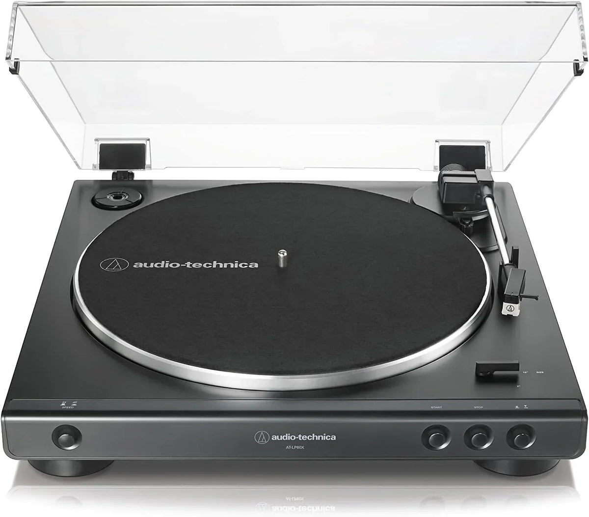 Tocadiscos estéreo analógico totalmente automático de transmisión por correa AT-LP60X, 33 1/3 y 45 RPM, negro