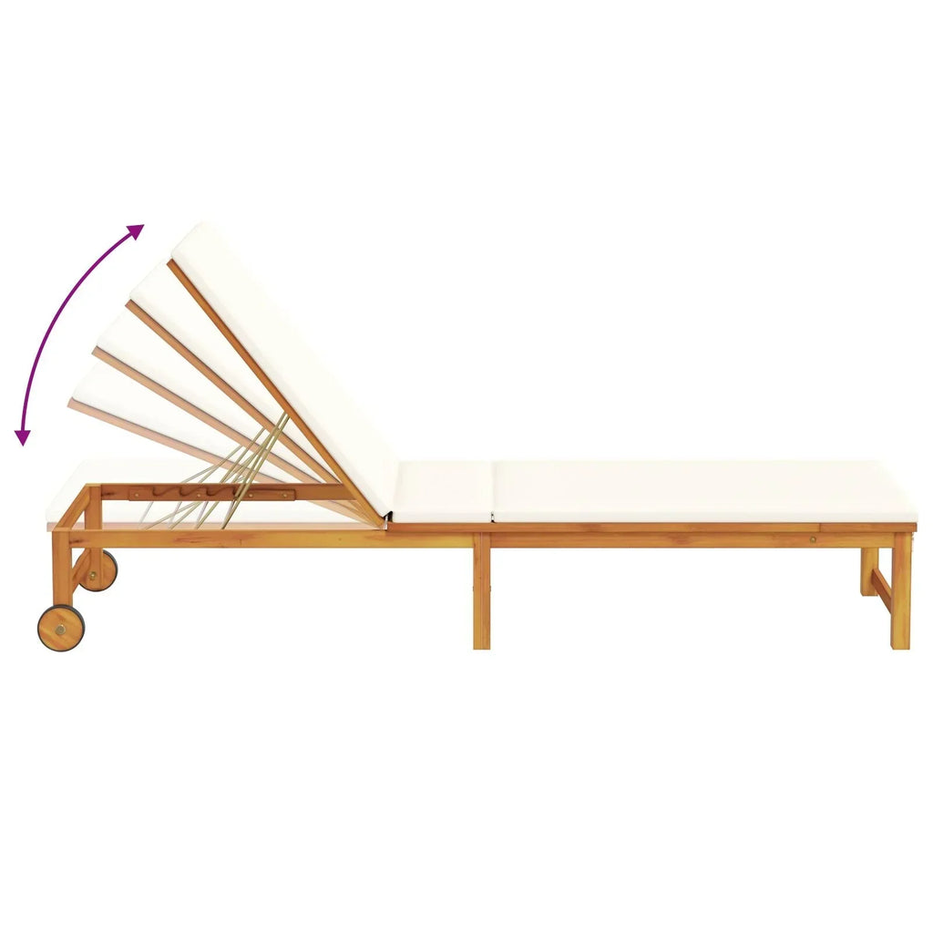 2025 Tumbonas 2 uds con Mesa y Cojines de Madera Maciza de Acacia, Tumbona con Cojines Crema de Madera Maciza de Acacia, Mesa Auxiliar de Jardín 35x35x34 cm de Madera Maciza de Acacia V8526