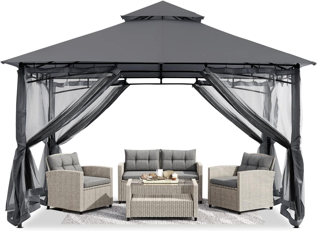 ABCCANOPY Gazebo 2.5x2.5m Impermeable Estable Resistente al invierno, cenador de jardín, techo doble de tela, carpa para fiestas en el patio trasero con malla para sombra y lluvia, Gris