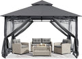 ABCCANOPY Gazebo 2.5x2.5m Impermeable Estable Resistente al invierno, cenador de jardín, techo doble de tela, carpa para fiestas en el patio trasero con malla para sombra y lluvia, Gris