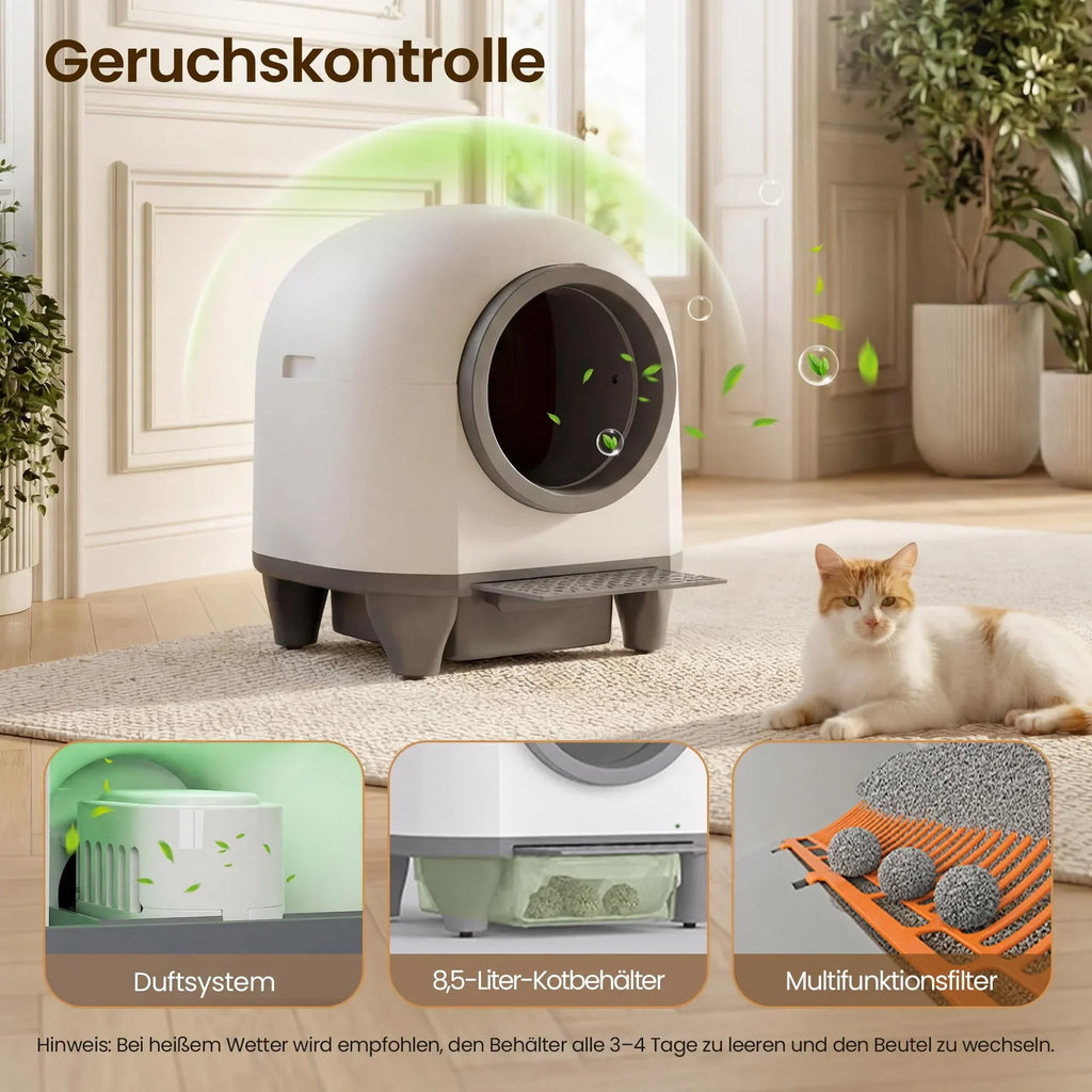 Arenero automático para gatos Devoko de 90L, autolimpiable, para familias con varios gatos, control por aplicación, seguridad múltiple, sistema desodorante