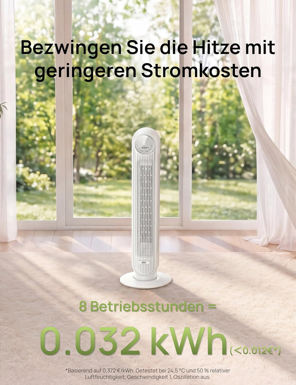 Ventilador de torre inteligente Dreo, 20 dB ultra silencioso, alcance de 10 m, 4 velocidades, 4 modos, temporizador de 8 h, oscilación de 90°, ventilación con refrigeración, Wi-Fi y mando a distancia para dormitorio, Nomad OneS, blanco