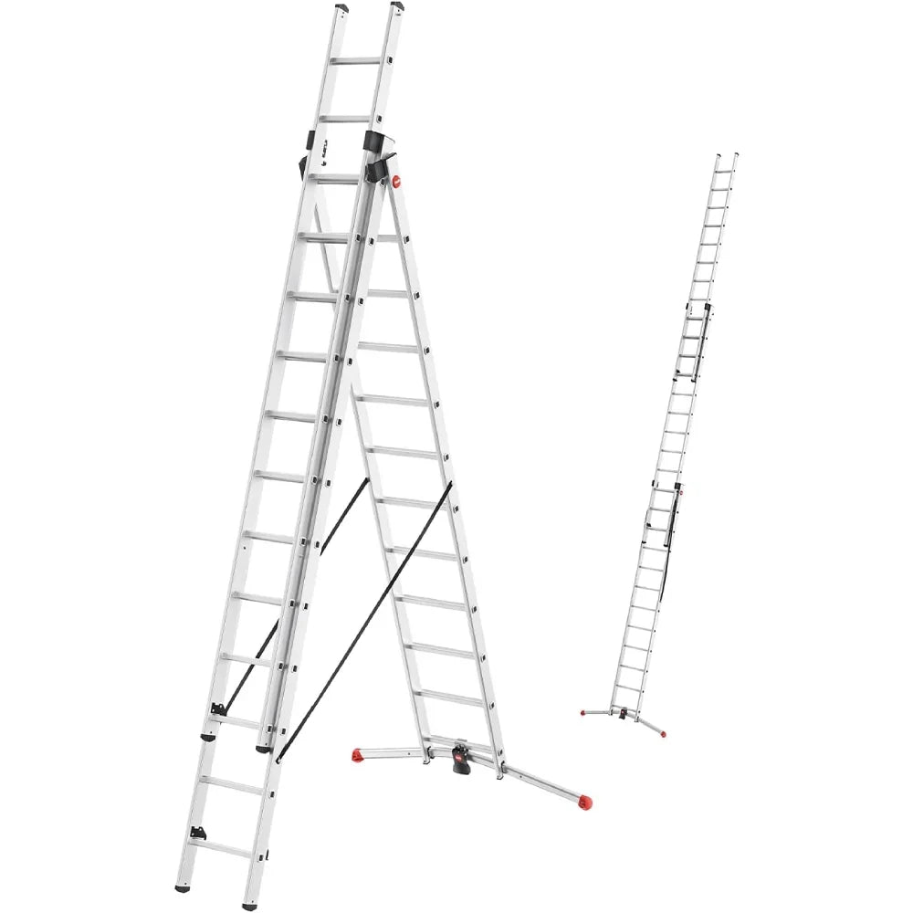 Escalera combinada de aluminio de 3 tramos ProfiLOT 9312-507, 3x12 peldaños, 150 kg de capacidad de carga, 9,01 m de altura de trabajo