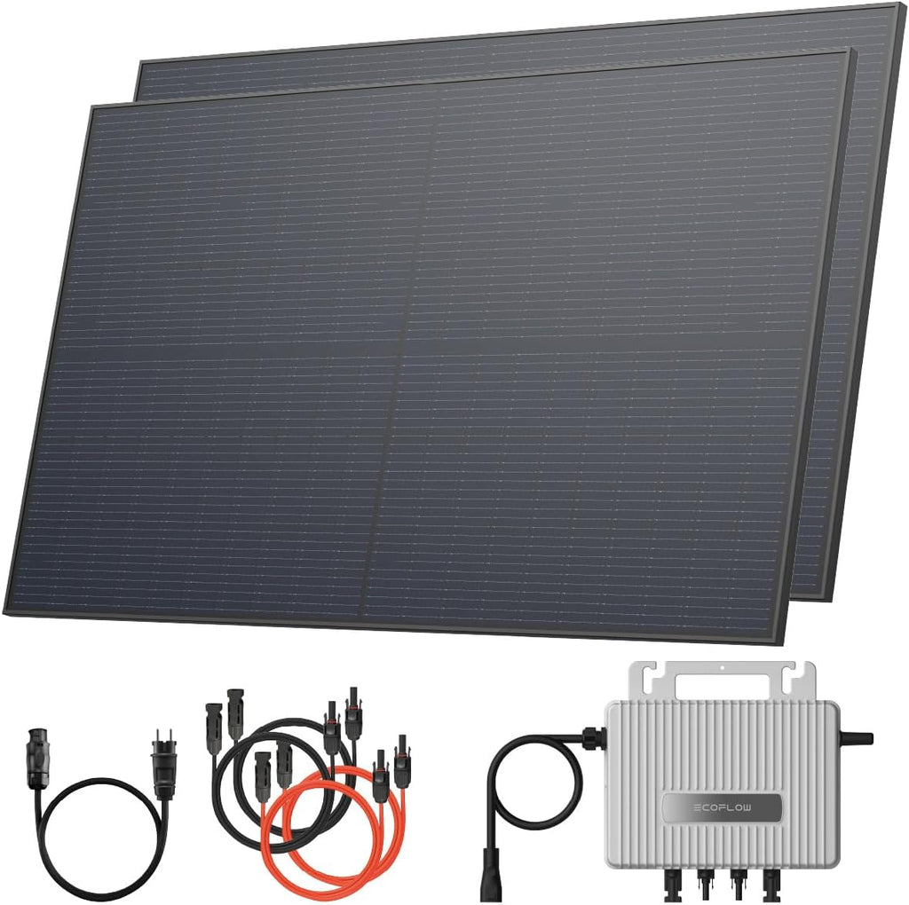 Solarway® 1000Wp / 800W sistema solar para balcón, kit completo para enchufe - nuevo microinversor EcoFlow Stream de 800 vatios - kit completo de sistema solar - paneles solares bifaciales negros de 500W, EcoFlow y accesorios