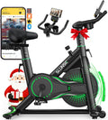 Bicicleta estática para casa, bicicleta de fitness interior silenciosa con resistencia ajustable, bicicleta estática con aplicación, soporte para mancuernas, pantalla LCD, asiento cómodo, capacidad de 180 kg