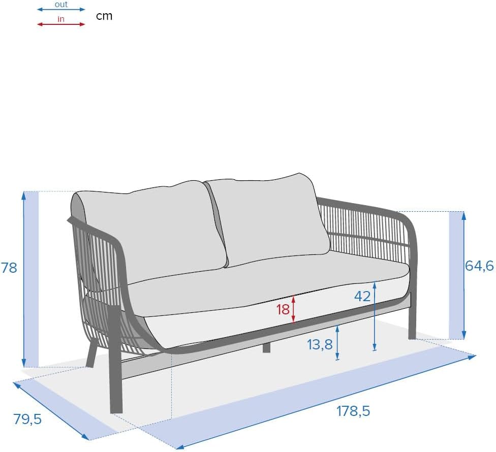 Hespéride – Sofá de jardín Deona en color topo y acacia – 2 plazas – Cojines desenfundables e hidrófugos – Muebles de jardín, terraza y balcón