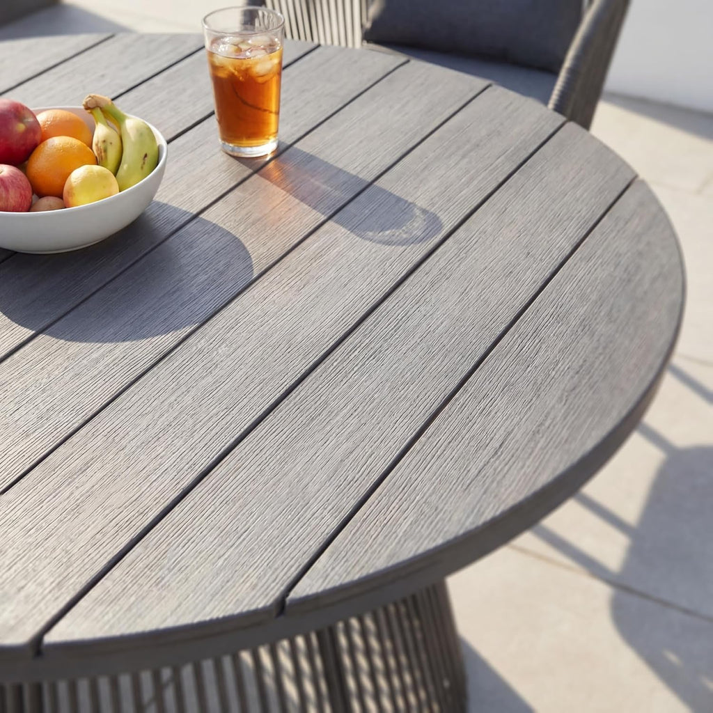 Set de muebles de jardín di volio MAZARO – Grupo de comedor para exterior con mesa redonda y 4 sillas, conjunto de jardín resistente a la intemperie (Gris)
