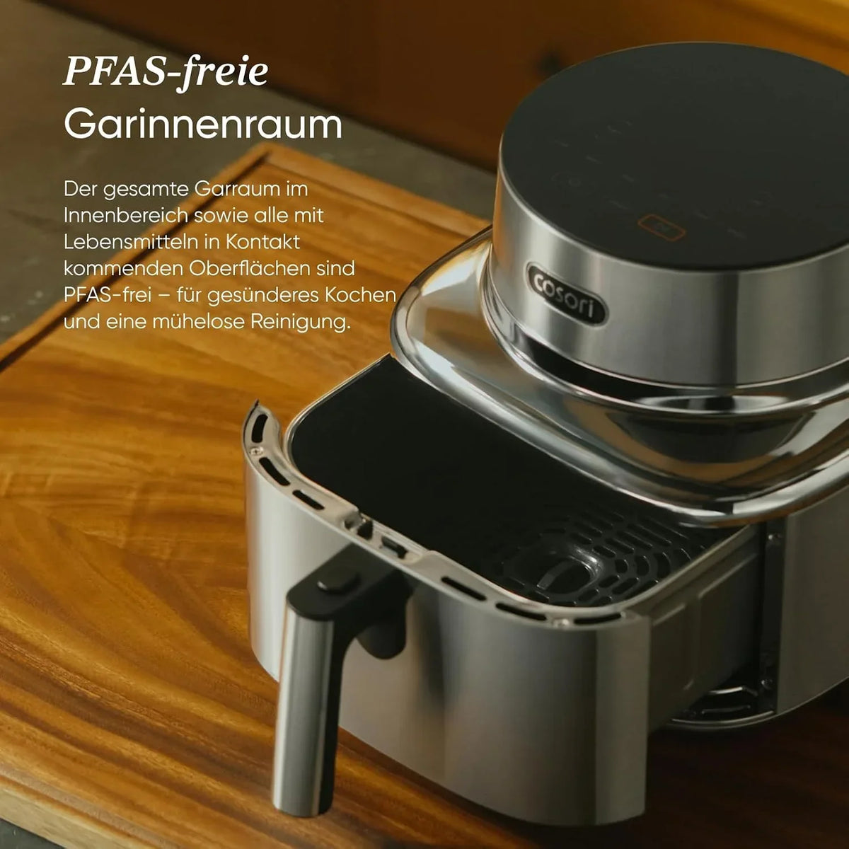 Freidora de aire con revestimiento cerámico ICONIC SE601S 6,2L 7 en 1 1725W, cubeta libre de PFAS, acero inoxidable