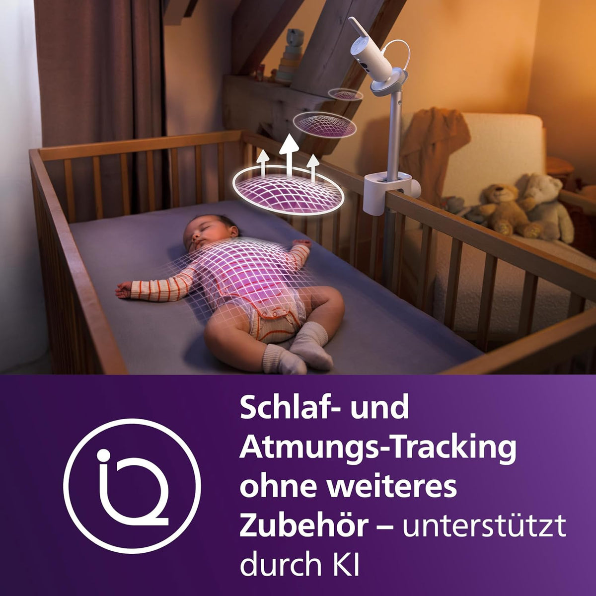Vigilabebés con vídeo conectado PHILIPS Avent con Wi-Fi, cámara HD de alta calidad, visión nocturna por infrarrojos, detección de llanto, función de comunicación bidireccional, 12 horas de duración de la batería en modo Eco, modelo SCD951/26
