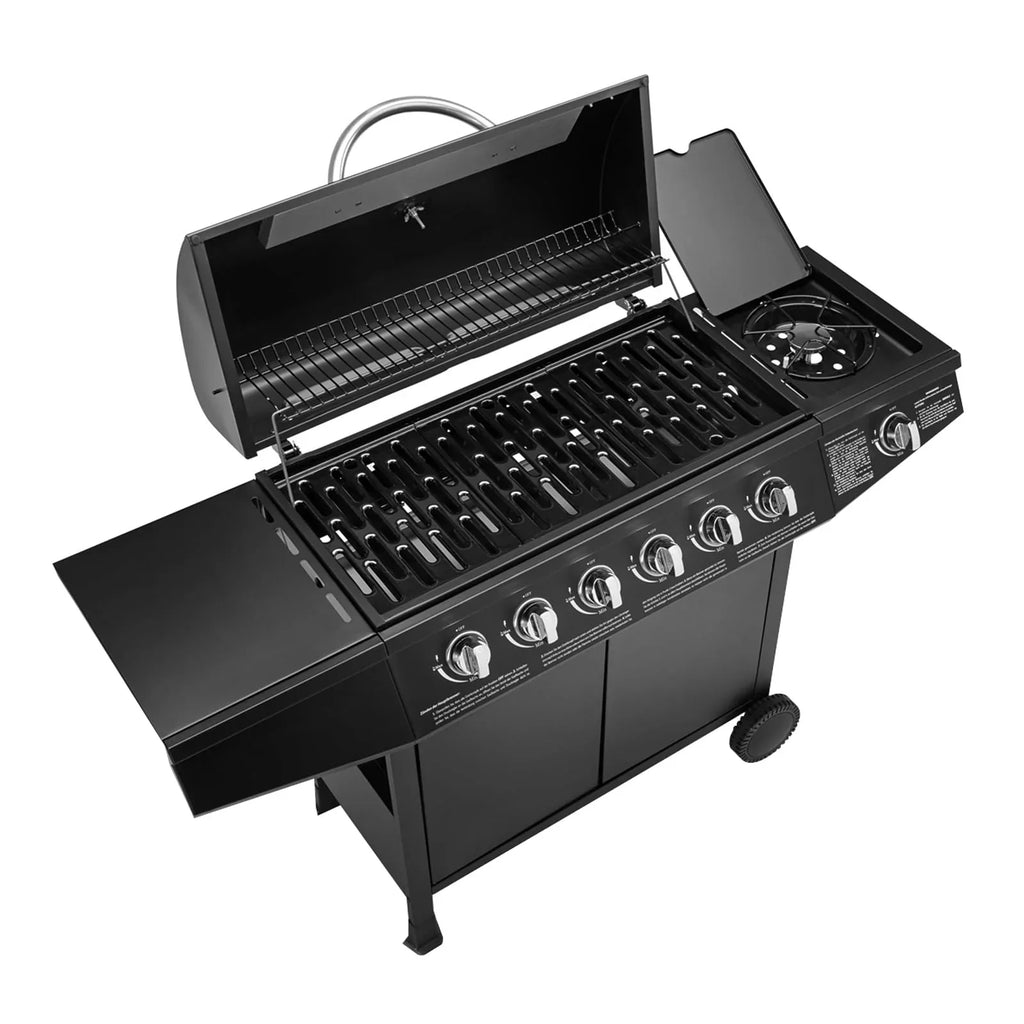 TAINO Basic 6 plus 1 Barbacoa de gas con quemador de acero inoxidable y hornillo lateral para jardín y terraza