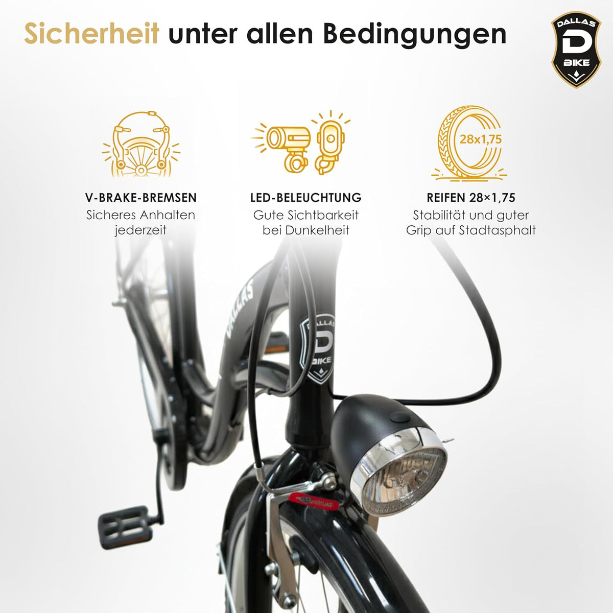 Bicicleta de 28 pulgadas - Cómoda bicicleta urbana para hombre y mujer - con cambio Shimano de 7 velocidades - Cuadro bajo confortable para ciudad y desplazamientos - Dallas City - Negro