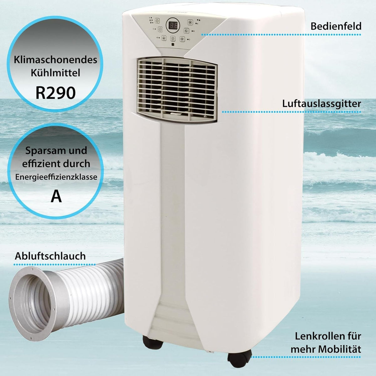 Acondicionador de aire móvil Syntrox 9000 BTU Fresco | Aire acondicionado portátil | Deshumidificador, con control remoto y función de temporizador, refrigeración eficiente, modo de suspensión integrado