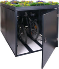 Garaje para bicicletas Mendler para 2 unidades con jardinera HWC-L56bAM, caja para bicicletas, acero galvanizado con cerradura 125x113x208cm - antracita