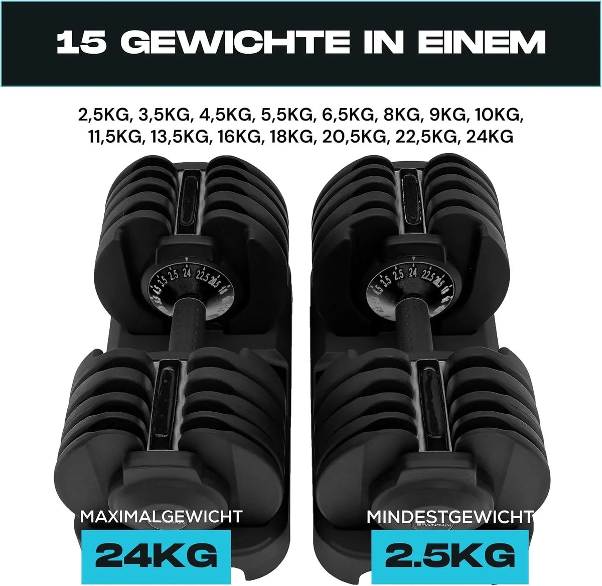Juego de mancuernas ajustables 24 kg 15 en 1 niveles de peso par sistema Smart Click mango antideslizante hierro fundido entrenamiento en casa