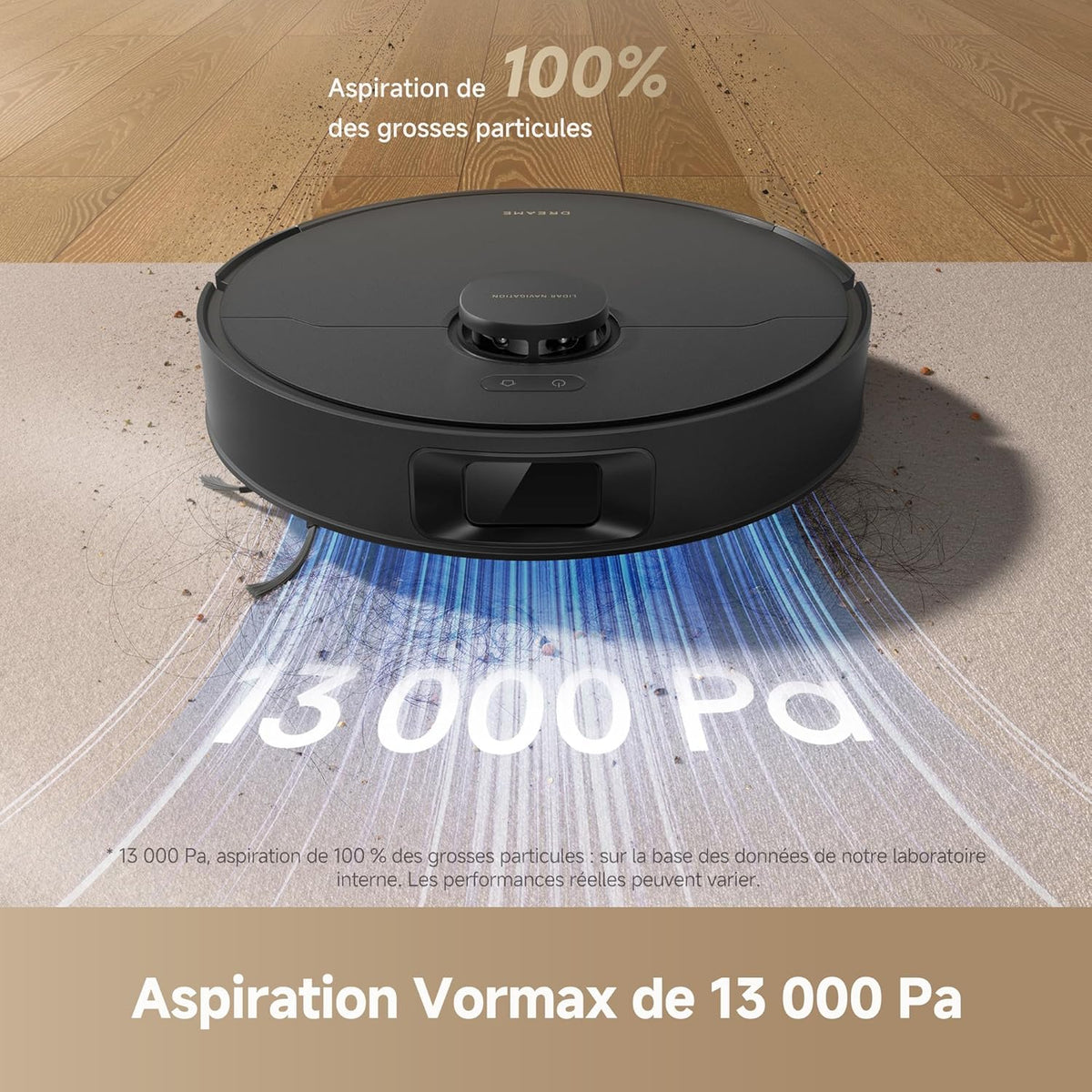 Robot Aspirador DREAME D20, 13 000 Pa, Cepillo Duo para Pelo de Mascotas, Navegación Láser, Aspirador y Fregasuelos 2 en 1, Suelos Duros y Alfombras/Moquetas, Batería de 5 200 mAh, Aplicación y Control por Voz