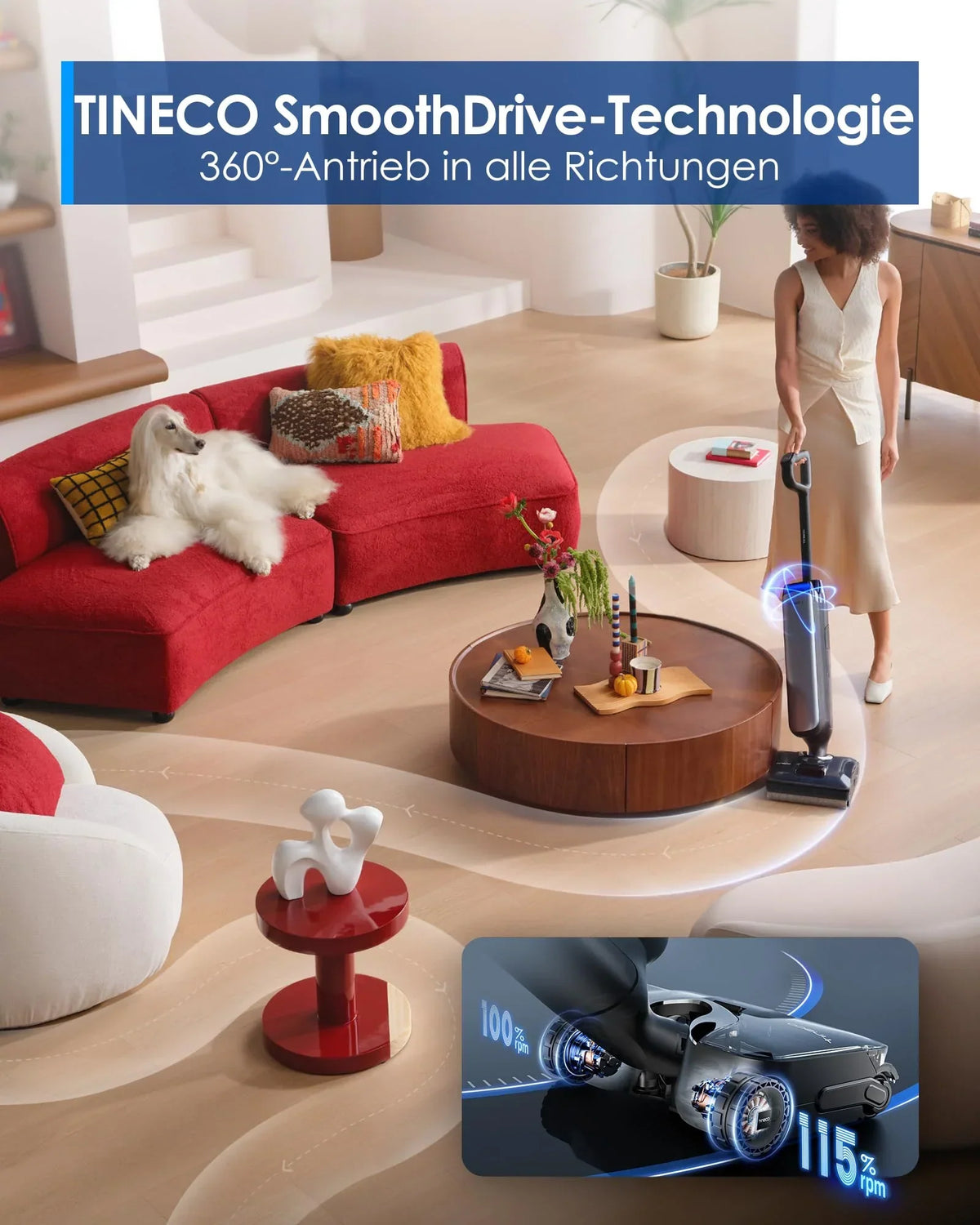 Aspiradora fregadora inteligente Tineco Floor ONE S9 Artist, SmoothDrive, DualBlock, diseño plano de 180°, secado Flashdry a 85°, 50 min, 22000Pa
