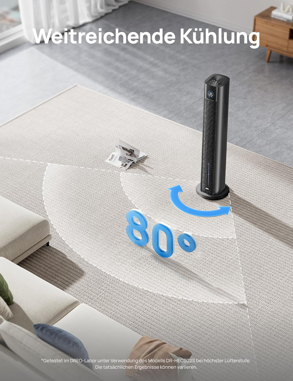 Ventilador de torre DREO con refrigeración por agua, enfriador de aire de 110 cm con refrigeración por agua silenciosa, 4 velocidades y 4 modos, enfriador evaporativo, control por APP, bolsas de hielo, oscilación de 80°, temporizador de 12 h, negro
