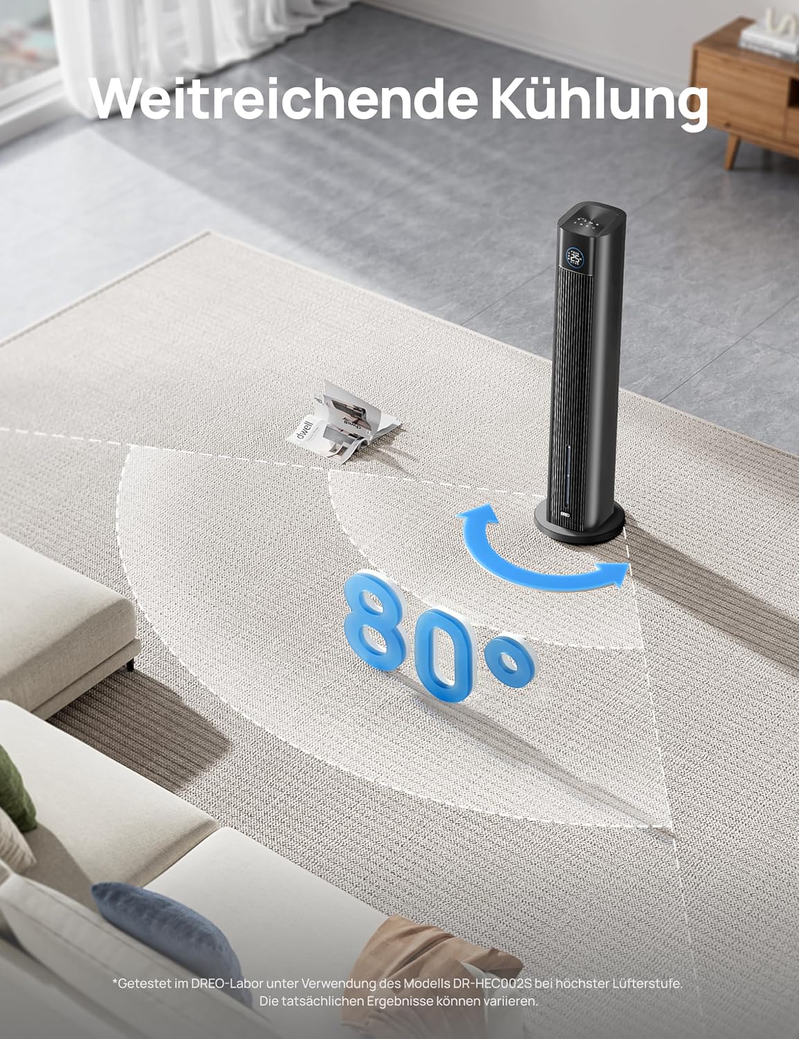Ventilador de torre DREO con refrigeración por agua, enfriador de aire de 110 cm con refrigeración por agua silenciosa, 4 velocidades y 4 modos, enfriador evaporativo, control por APP, bolsas de hielo, oscilación de 80°, temporizador de 12 h, negro
