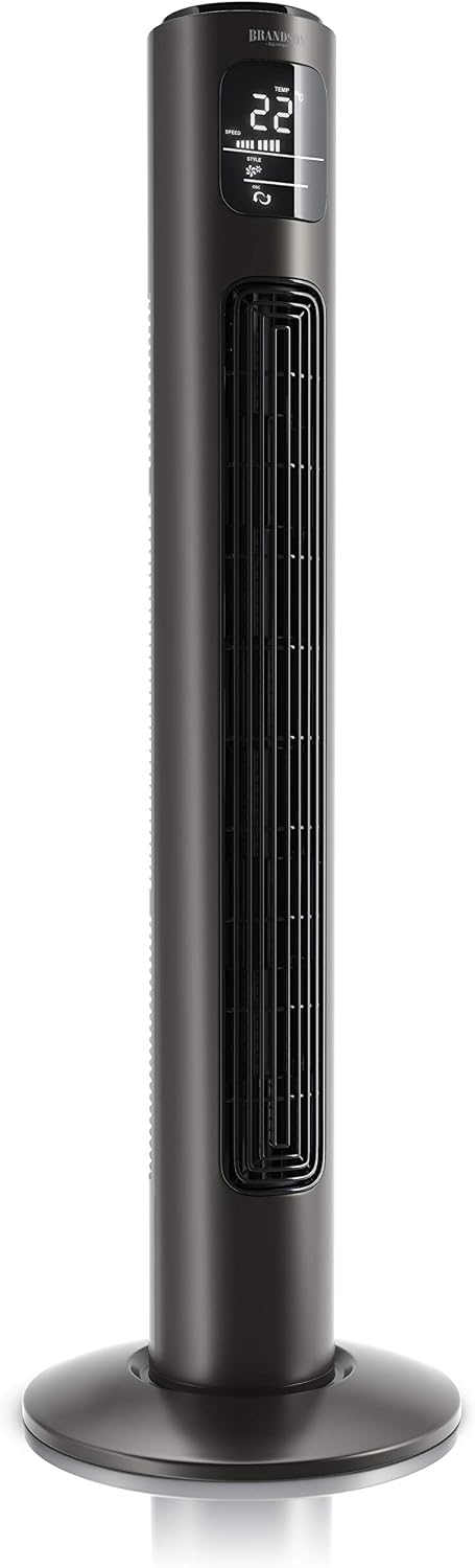 Brandson - Ventilador de torre con mando a distancia - Galardonado 2026 - Oscilación 60° - Ventilador de pie - ventilador portátil - ventilador de columna - 96 cm - Ventilador 3 niveles de velocidad - GS - Grafito