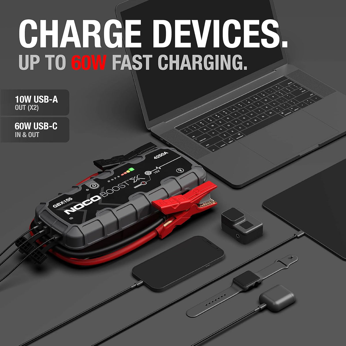 NOCO Boost X GBX155: Arrancador de batería UltraSafe de 4250A – Arrancador de litio de 12V y cables de arranque – Booster portátil para motores de gasolina de hasta 10,0L y diésel de hasta 8,0L