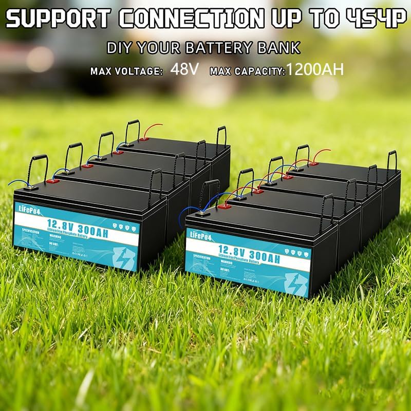 Batería LiFePO4 de 12V 300Ah de fosfato de hierro y litio, equipada con BMS de 300A, vida útil de más de 8 años, adecuada para camping, energía solar, fuente de alimentación de emergencia, etc.