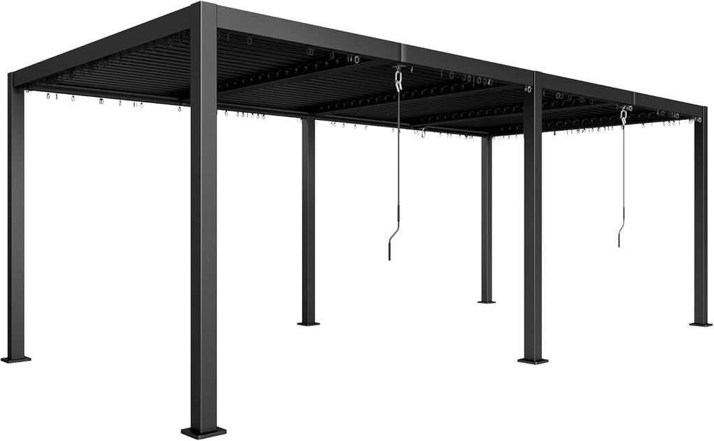 Pérgola bioclimática Outsunny 3 x 6 m, pérgola de jardín exterior con lamas orientables, techo ajustable con manivela de aluminio y ganchos, cenador de jardín, terraza, patio, gris oscuro