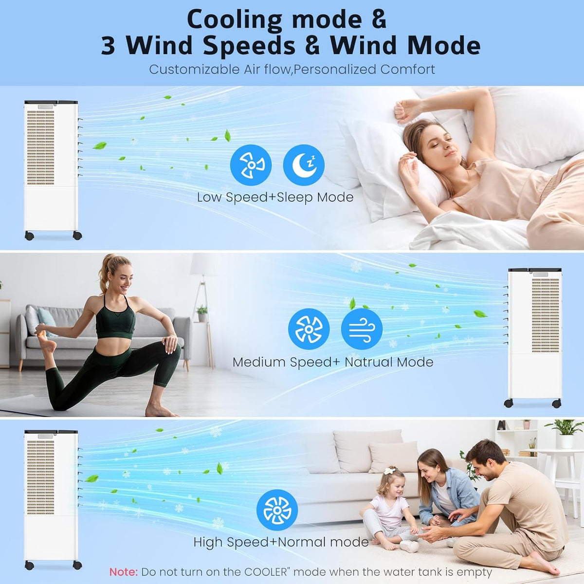 Aire acondicionado portátil sin tubo, enfriador de aire grande 4 en 1, 4 modos y 3 velocidades, climatizador evaporativo de 60 W, temporizador de 1 a 12 horas, con control remoto y 4 ruedas para hogar u oficina