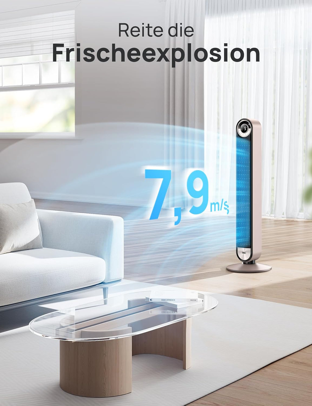Ventilador de torre inteligente DREO silencioso de 25 dB con refrigeración, ventilador de torre WiFi de 106 cm compatible con Alexa, oscilación de 90°, mando a distancia, 9 velocidades, 4 modos, temporizador de 12 horas, control por voz, luz estelar