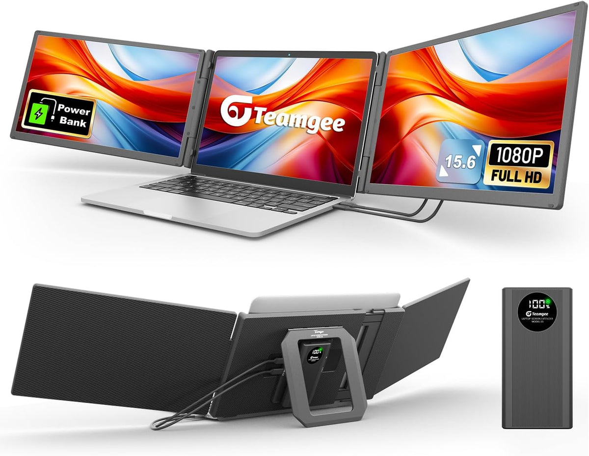 Monitor portátil Teamgee de 15,6" con batería externa, monitor FHD 120% sRGB Plug & Play, compatible con Mac, Windows, Surface, Chrome, ideal para teletrabajo, estudios y PYMES