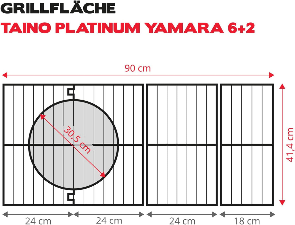 TAINO PLATINUM YAMARA 6+2 Barbacoa de gas Acero inoxidable 6 quemadores Quemador lateral cerámico Quemador trasero cerámico Encendido piezoeléctrico Parrilla de hierro fundido