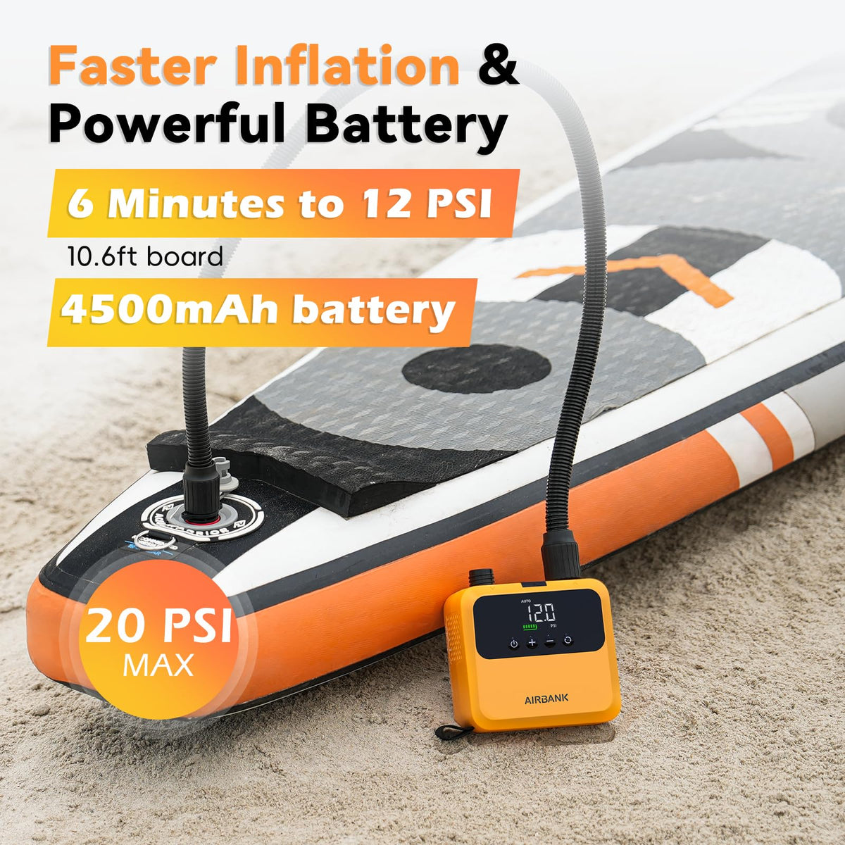 Bomba de aire eléctrica para SUP Pulse Pro D23PRO, 20 PSI, batería de 4500 mAh, motor sin escobillas, 80 000 rpm, para kayaks y botes