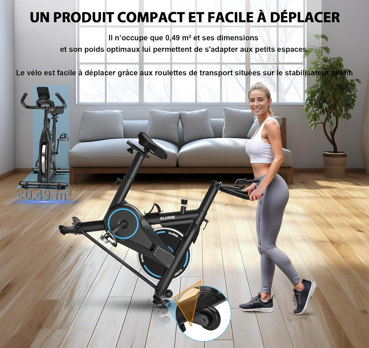 Bicicleta estática, bicicleta estática conectada a aplicaciones SLUNSE con pantalla, bicicleta estática para el hogar con resistencia magnética ajustable, asiento acolchado y ajuste de altura, capacidad de carga de 180 kg