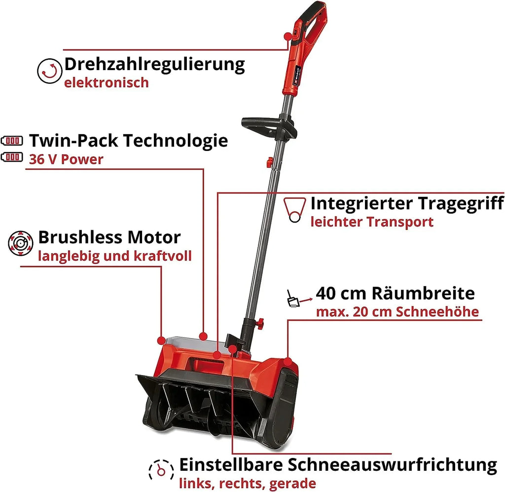 Quitanieves a batería GE-ST 36/40 Li E-Solo 36 V, 40 cm de ancho de trabajo, hasta 20 cm de altura de nieve, 6 m de expulsión, PXC sin batería