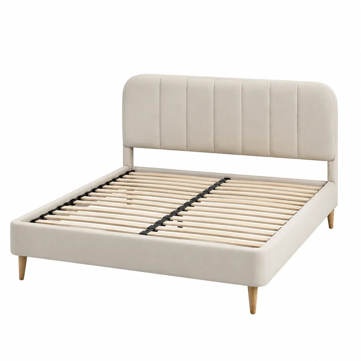 Cama tapizada con marco de madera 200x140 cm beige