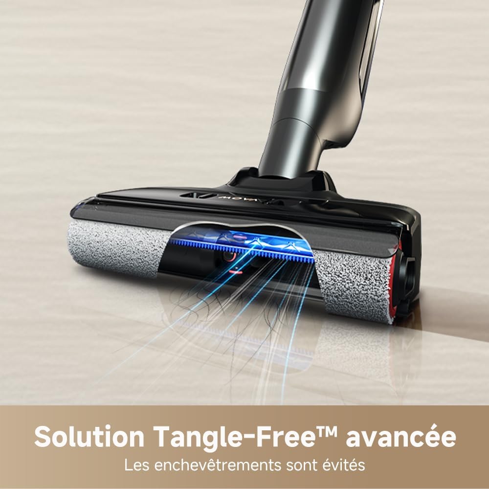 Aspirador en seco y húmedo Mova M10, alcance plano de 180°, flexible y giratorio 90°, peso de 0,9 kg en mano, autolimpieza de cepillo a 75 °C + secado con aire caliente en 5 min, antienredos, succión de 18 kPa