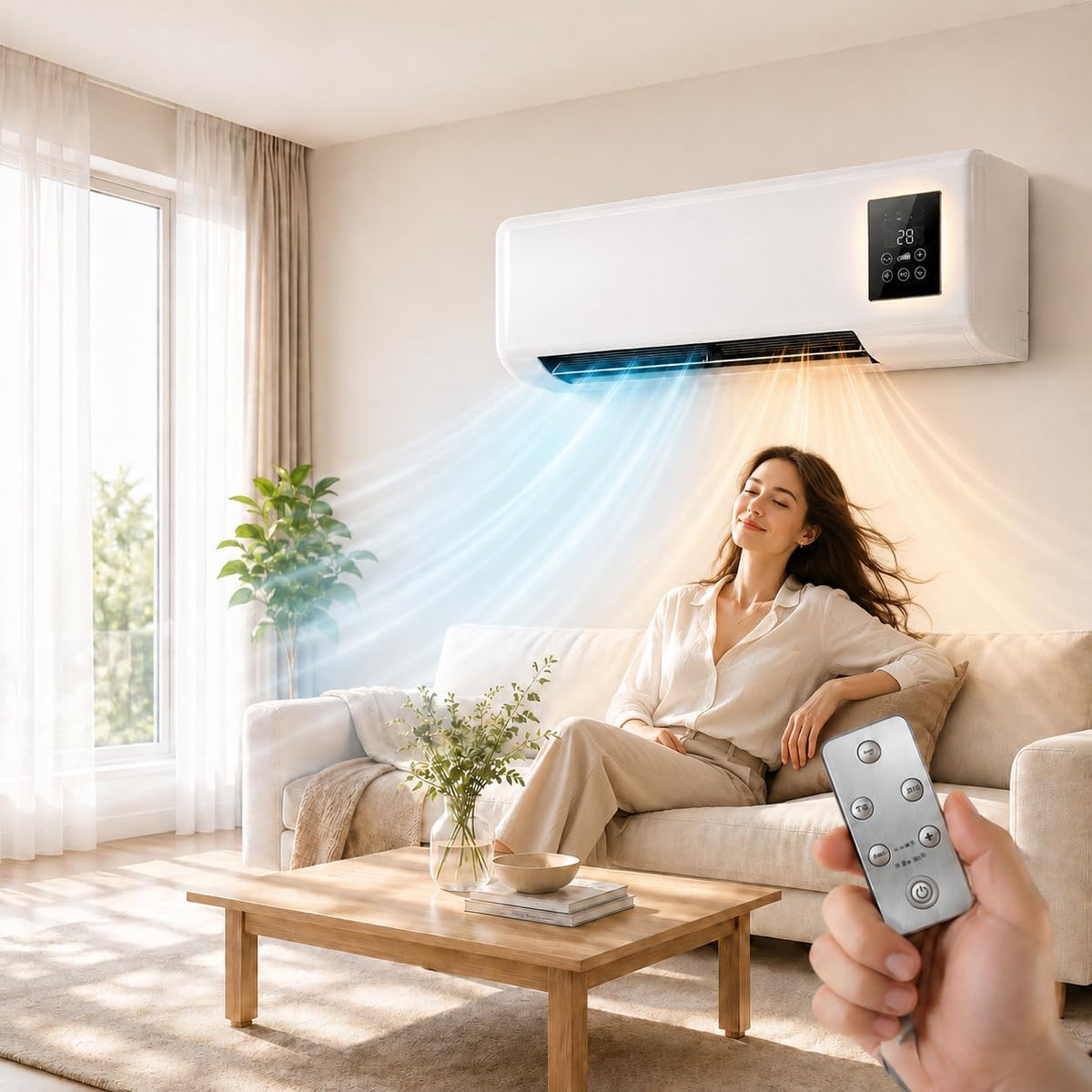 Aire acondicionado portátil EpiCooler para refrigeración y calefacción, aire acondicionado Epicooler para el hogar, accesorio de confort para todo el año, elemento de diseño moderno para la circulación del aire, sin taladrar, ahorra espacio